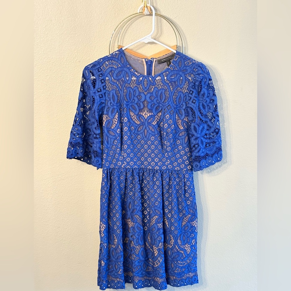 Size 2 beautiful cobalt blue mini BCBG Max Azria cocktail dress. 3/4 sleeve - Picture 2 of 3